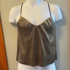 GUESS Metallic Gold Ribbed Y2K Coquette Retro Urban Spaghetti-Strap Cami Top